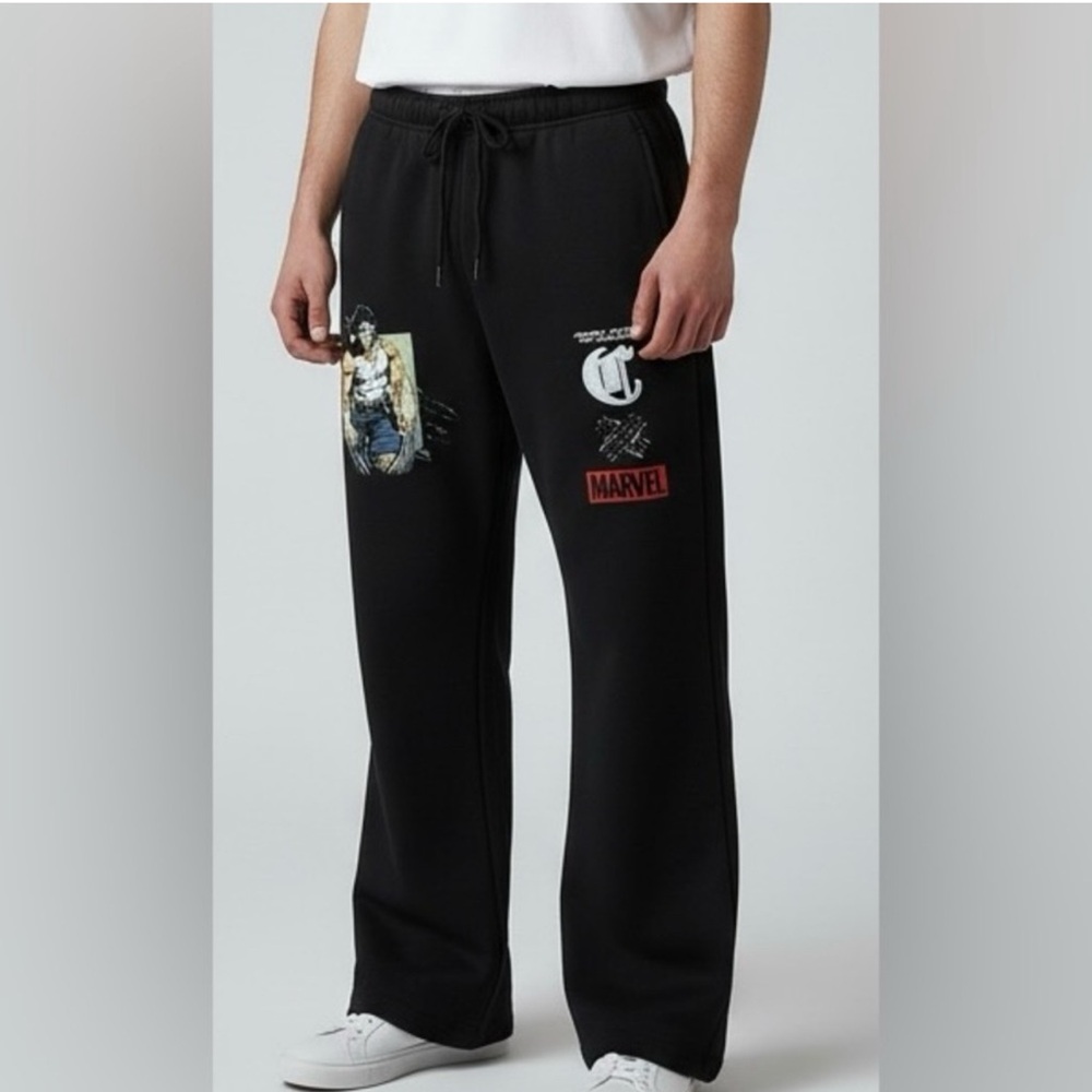 CVLA X Marvel Wolverine mens Graphic Joggers sweatpants open bottom black medium
